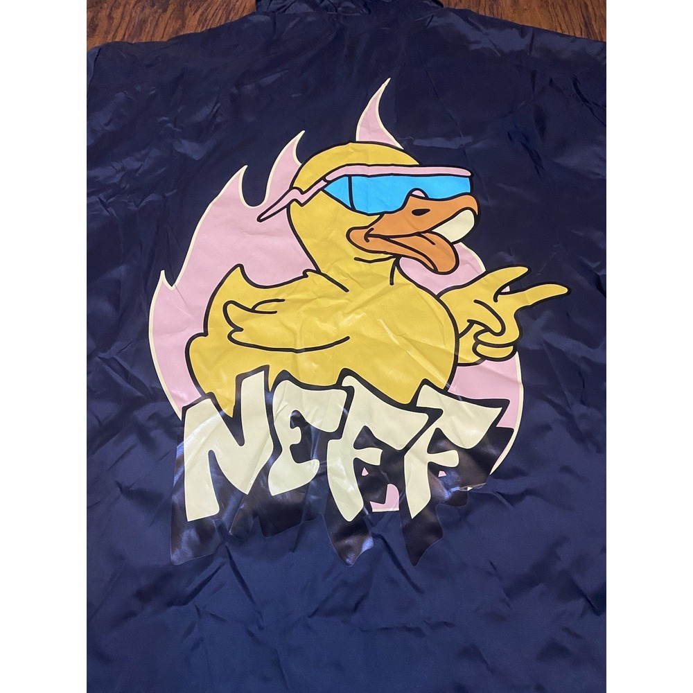 Neff Mens Coach Jacket Black Graphic Duck Flame Windbreaker XL NEW
